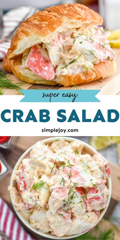 Crab Salad is an easy recipe that works great as a side dish or a filler to make a crab salad sandwich. You will love this delicious and easy side dish recipe! Easy Crab Salad, Crab Salad Sandwich, Crab Meat Salad, Crab Pasta Salad, Crab Pasta, Crab Salad Recipe, Sea Food Salad Recipes, Crab Meat Recipes, Crab Dishes