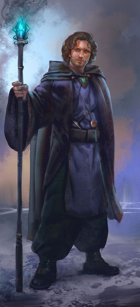 Fantasy Scholar Art, Human Sorcerer Male, Mage Outfits Male, Male Sorcerer, Wizard Rpg, Water Mage, Mage Outfit, Mage Character, Dm Inspiration