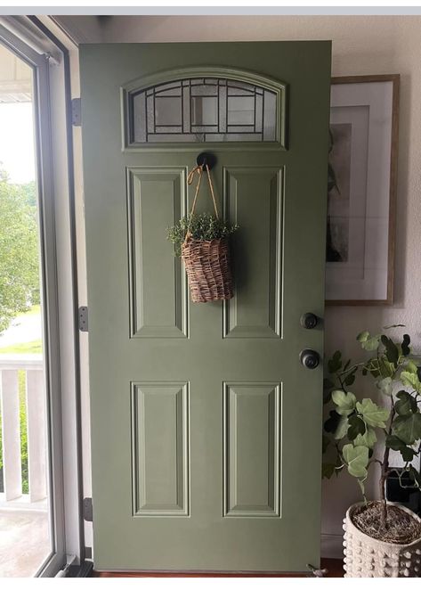 Front Door Painted Inside, Dark Green Front Door Interior, Sage Green Front Door Colors Exterior, Front Door Colors Green, Green Door Beige House, Earthy Green Front Door, Front Door Colors White House, Front Door Green, Green Front Door Ideas