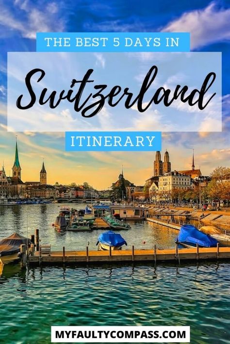 Switzerland is one of the most beautiful countries in the world and no amount of time would be enough to fully explore it! For a short visit, 5 days are perfect to see some of the highlights. Read here for a detailed 5 day Switzerland itinerary, including a budget, transportation, lodging and more! Switzerland itinerary 5 days | Best things to do in Switzerland | Budget Switzerland itinerary | Best places in Switzerland | Switzerland travel | #switzerland #myfaultycompass #SwitzerlandItinerary 7 Days In Switzerland, One Week In Switzerland, Switzerland Itinerary 6 Days, Switzerland 10 Day Itinerary, Travelling Switzerland, Switzerland Itenary, Best Places In Switzerland, Switzerland Summer, Travel Switzerland