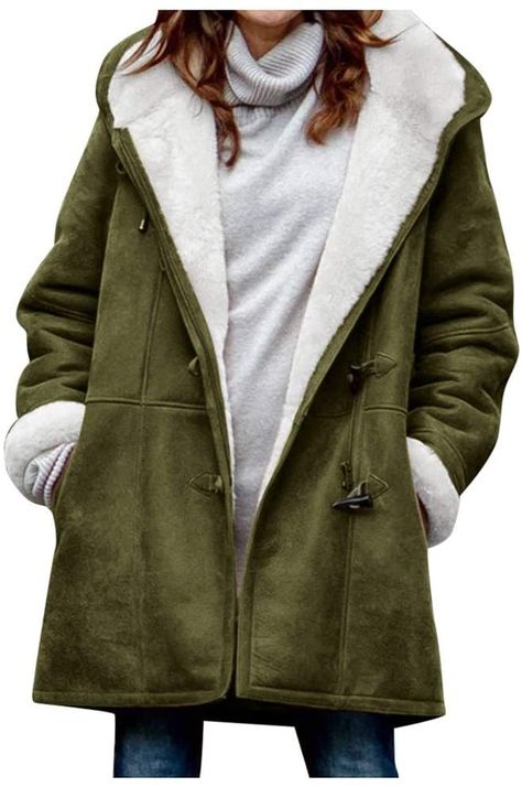 Dik Vest, Estilo Harajuku, Women Overcoat, Hoodie Coat, Oversized Coat, Long Sleeves Coats, Green Coat, Warm Jacket, Warm Coat