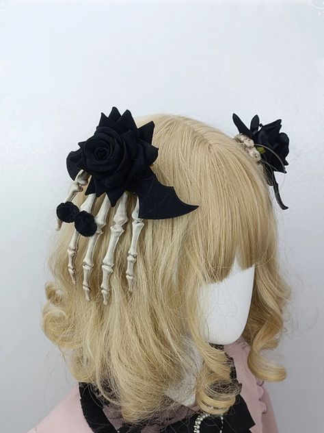 Goth Hair Pins, Spider Clothes, Skull Hair Clip, Black Rose Design, Misa Amane Cosplay, Wings Skeleton, Hair Dye Videos, Gothic Hair Accessories, Fun Beauty Products