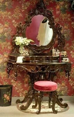 :) Brown Cottage, Victorian Vanity, Victorian Life, Color Boards, Victorian Interiors, Reproduction Furniture, Claret Red, Victorian Furniture, Magic Mirror