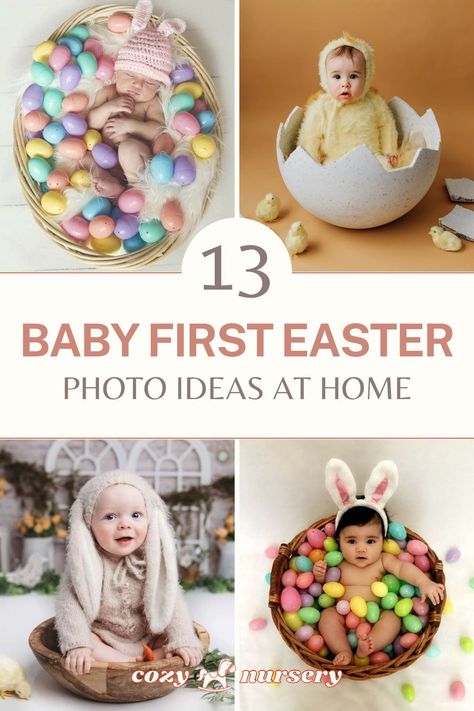 Easter is almost here! We're here to give you baby’s first Easter photo ideas to capture your little one's special day.We have gathered up my favorite DIY Easter photo ideas for your newborn easter pictures, that you can easily do at home.#babyeaster #photoshootathome #firsteaster Diy Easter Baby Photos, Newborn Easter Pictures, Easter Picture Ideas, Easter Baby Photoshoot, Easter Photo Ideas, Photo Ideas At Home, Baby First Easter, Newborn Easter, Easter Baby Photos