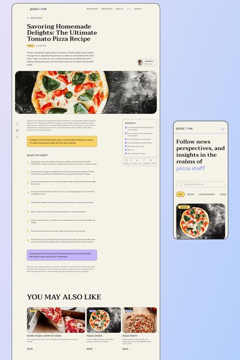 Explore a vibrant cooking recipe page layout designed for food enthusiasts and bloggers, blending elegance with functionality for an immersive culinary experience. Food Blog Design Layout, Recipe Web Design, Recipe Website Design, Blog Article Design, Food Blog Design, Blog Layout Design, Recipe Website, Recipe Web, Website Design Inspiration Layout