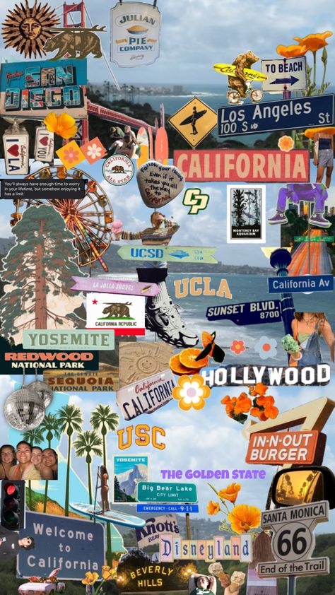 California Collage, California Aesthetic, La Jolla Shores, Redwood National Park, Monterey Bay Aquarium, Collage Wallpaper, Life Vision Board, Big Bear Lake, California Republic