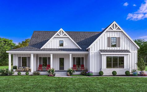 America's Best House Plans... - America's Best House Plans White Farmhouse Exterior, Modern Farmhouse Floorplan, Farmhouse Floor Plans, House Plans One Story, Farmhouse Style House Plans, Farmhouse House, Farmhouse Plan, Ranch Style Homes, House Plans Farmhouse