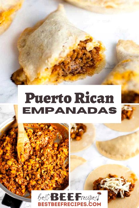 Pastelillos de Carne are Puerto Rican empanadas filled with ground beef, potatoes, cheese, and plenty of seasoning! Every bite of these beef empanadillas is bursting with flavor. Perfect for lunch, dinner, a snack, or even packing into a lunchbox! 🥟 #BestBeefRecipes #easyrecipes #dinners #puertoricanempanadas #puertoricanfood #puertorican #empanadillas #pastelillosdecarne #pastelillos via @thesundaysupper Ground Beef And Cheese Empanadas, Dominican Beef Empanadas Recipe, Different Empanada Fillings, Puerto Rican Empanada Filling Recipes, Authentic Empanadas Recipe Ground Beef, Ground Beef Empanadas Easy, Best Empanada Filling, Ground Beef Empanada Filling, Empanada Filling Recipes Ground Beef