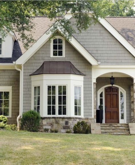 5 Things That Are HOT On Pinterest This Week | House paint exterior, Exterior paint colors for house, Farmhouse exterior Dormer Ideas, Bay Window Exterior, Exterior Windows, French Country Exterior, Residence Design, Trim Paint, House Paint Color Combination, Gray House, Door Colors