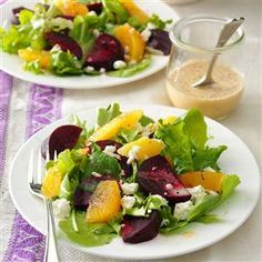 Orange and Beet Salad Recipe- Recipes  This jewel-colored orange and beet salad is one where I just kept adding touches until I got it just the way I want it. —Jessie Apfe, Berkeley, California Beet Salad Recipe, Salad Quinoa, Beet Salad Recipes, Roasted Beet Salad, Side Salad Recipes, Beet Recipes, Orange Salad, Goat Cheese Salad, Beet Salad