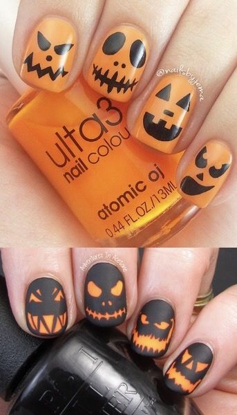 Jacko Lantern Nails, Halloween Nail Pumpkin, Jackolantern Nails Acrylic, Jack I Lantern Nails, Jack O Lantern Nail Designs, Scary Pumpkin Nails, Holoween Nail Design, Halloween Nails Jack O Lantern, Jack O Lantern Nail Art