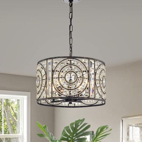 Samel 4-Light Antique Bronze Metal Chandelier - On Sale - Bed Bath & Beyond - 30106204 Bridgerton Fashion, Chandelier Store, Home Office Inspiration, Drum Light, Metal Drum, Wooden Chandelier, Metal Chandelier, Contemporary Chandelier, Drum Pendant