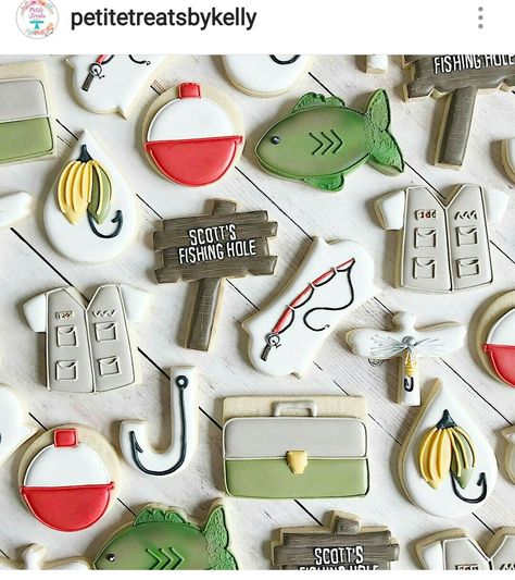 Camping Cookies, Fish Cookies, Royal Icing Sugar, Sugar Cookie Royal Icing, Sugar Cookie Designs, Fishing Birthday, Fancy Cookies, Cookie Inspiration, Iced Cookies