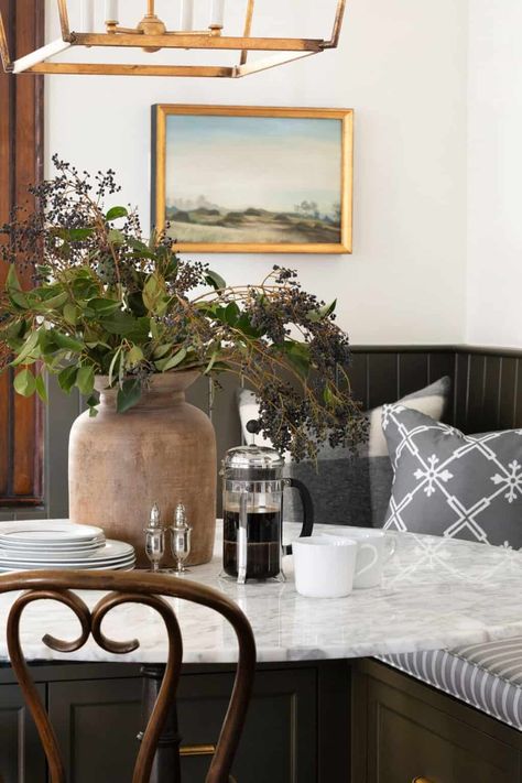 Historical home gets a gorgeous modern update in Saint Paul, Minnesota Bria Hammel Interiors, Bria Hammel, Parlor Chair, Marble Top Dining Table, Floor Renovation, L Shaped Kitchen, Bistro Chairs, Dining Nook, Shop Interiors