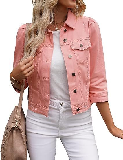 Denim Jackets // Add a classic touch to your outfit wearing this pink button down denim jacket. Pink Denim Jacket Outfit, Jean Jacket Cropped, Womens Jean Jacket, Pink Denim Jacket, Denim Jacket Outfit, Pink Denim, Jean Jacket Women, Cropped Denim Jacket, Complete Outfits