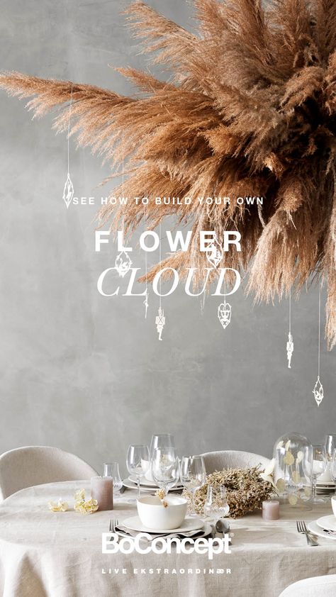 The floating flower cloud is a popular piece of accessories this Christmas. It creates a calming aesthetic and brings the outdoor in with the dried flowers. Use the flower cloud for your Christmas dinner, the stylish birthday party, or your wedding. Find the DIY guide on our website. Floral Cloud Diy, Dried Floral Cloud, Dried Flower Cloud, Flower Cloud, Floral Cloud, Hanging Flower Arrangements, Diy Clouds, Modern Deco, Floating Flowers