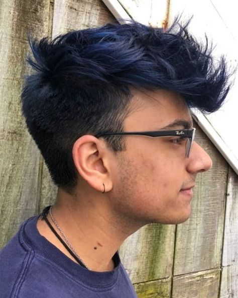 30 Cute Male Hairstyles for Men who Love to Look Good Dark Blue Mens Hair, Men Blue Highlights Hair, Mens Hair Color Ideas Highlights, Brown Men Hair Color, Mens Hair Colour Ideas, Dark Blue Hair Color Men, Guy Colored Hair, Blue Hair Highlights Men, Coloured Hair Men