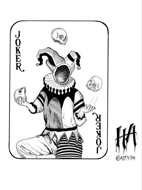 Joker card blackwork design for tattoo Joker Playing Card Tattoo Design, Joker Playing Card Drawing, Traditional Joker Card Tattoo, Joker Cards Tattoos, Joker Tarot Card Tattoo, Ace And Joker Card Tattoo, The Joker Card Tattoo, Poker Card Tattoo Design, King Card Drawing