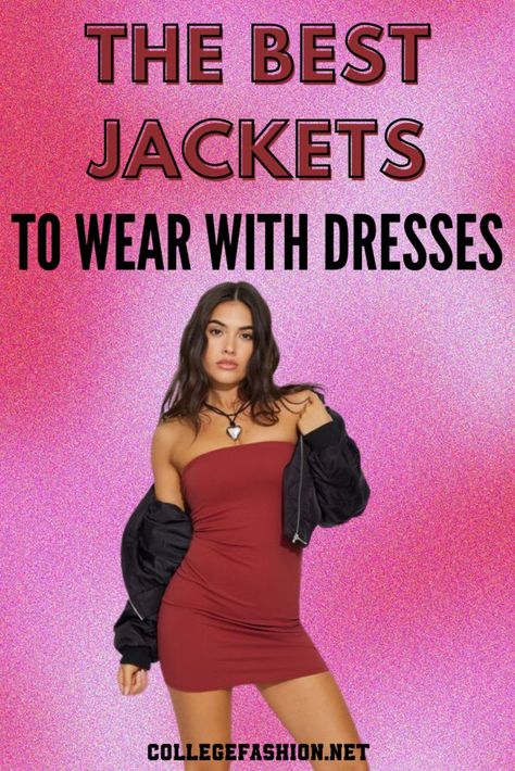 jackets to wear with dresses Short Dress And Jacket Outfit, Jackets To Wear Over Dresses, Dresses With Jackets Outfit, Dress With Jacket Outfit, Jackets To Wear With Dresses, Dress And Jacket Outfit, Trendy Leather Jacket, Plus Outfit Ideas, Red Satin Dress