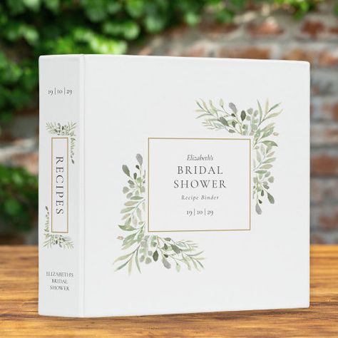 Savor the sweet moments of your bridal shower with this elegant Botanical Watercolor Greenery Bridal Shower Recipe 3 Ring Binder. Its enchanting watercolor design, featuring lush greenery and delicate flowers, exudes a timeless charm that will set the perfect tone for your special celebration.

T... Bridal Shower Recipe, Watercolor Greenery, Custom Recipe, Bridal Shower Food, Recipe Binders, Recipe Binder, Sweet Moments, 3 Ring Binder, Delicate Flowers