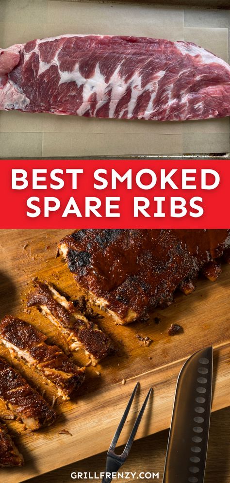 Smoked Pork Spare Ribs, Grilled Spare Ribs, Smoked Spare Ribs, Smoker Ribs, Pork Spare Ribs Recipe, Bbq Spare Ribs, Smoked Pork Ribs, Cut Recipe, Pork Spare Ribs