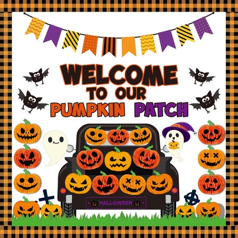 PRICES MAY VARY. What will you get:Our Halloween pumpkin honeycomb balls bulletin board set includes 20pcs pumpkin cards,13pcs honeycomb balls,16pcs border cards，“WELCOME TO OUR PUMPKIN PATCH” card and other Halloween card.So you will get 57pcs cutouts,13pcs honeycomb balls cards and 3 sheets of glue stickers.Rich patterns and abundant quantities are enough to satisfy your decorative needs. Super high quality:Our pumpkin patterned cutouts and honeycombs are made of quality material.This type of Fall School Doors, Classroom Birthday Party, Pumpkin Patch Decoration, Halloween Party School, Halloween Cutouts, Halloween Classroom Door, Halloween Classroom Decorations, Nursery Classroom, Halloween Bulletin Boards