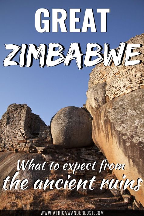 Kingdom of Stone at Great Zimbabwe, Zimbabwe Ruins. The massive ancient structure, second in size to the pyramids of Egypt is part of the once great Zimbabwe Empire, now known as the Great Zimbabwe Ruins. Covering around 198 acres, the Great Zimbabwe Ruins can be found a few miles South East of Masvingo. #travelguide #traveltips #zimbabwe Ancient Zimbabwe, Zimbabwe Travel, Zimbabwe History, Great Zimbabwe, The Pyramids Of Egypt, Pyramids Of Egypt, Zimbabwe Africa, Fallen Empire, Zambezi River