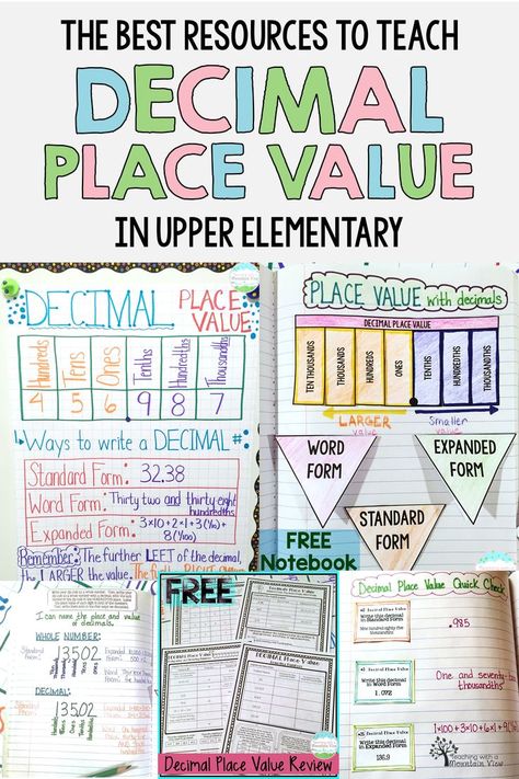 Are you teaching decimal place value in upper elementary math? This is the BEST set of content-based lessons and activities to keep students engaged. Place Value Decimals Activities, Teaching Decimals 4th, Teaching Decimal Place Value, Decimal Place Value Activities, Place Value Activities 5th Grade, Teaching Decimals 5th Grade, Place Value Art Project, Decimal Place Value Chart, Place Value Decimals