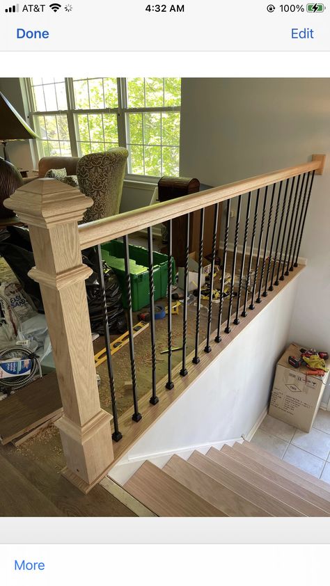 Double Banister Stairs, Entry Railing, Entryway Remodel, Bathroom Closet Remodel, Split Entry Remodel, Living Room Upstairs, Entryway Stairs, Split Entry, Railing Ideas