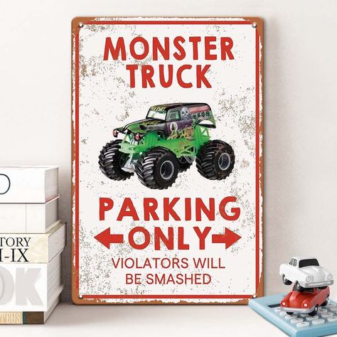 Monster Jam Bedroom, Monster Truck Decor, Monster Truck Room Decor, Truck Room Decor, Room Decor For Boys, Monster Truck Room, Truck Bedroom, Truck Room, Boy Birthday Decorations