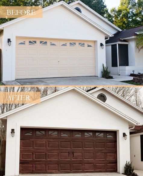 Oak Garage Doors, Chi Garage Doors, Diy Garage Door Makeover, Carriage Style Garage Doors, Faux Wood Garage Door, Carriage House Garage Doors, Garage Door House, Car Ports, Carriage Garage Doors