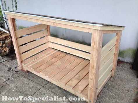 DIY Firewood Shed | HowToSpecialist - How to Build, Step by Step DIY Plans Diy Firewood Shed, Building A Wood Shed, Bbq Shed, How To Build Steps, Build Your Own Shed, Shed Construction, Firewood Shed, Firewood Rack, Firewood Storage