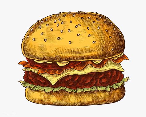 Hand drawn cheese burger illustration | premium image by rawpixel.com / sasi #Illustration #foodanddrink #foodie #mealplanning Burger Illustration, Burger Vector, Food Illust, Homemade Veggie Burgers, Food Mockup, Burger Meat, Big Burgers, Fast Food Menu, Homemade Hamburgers