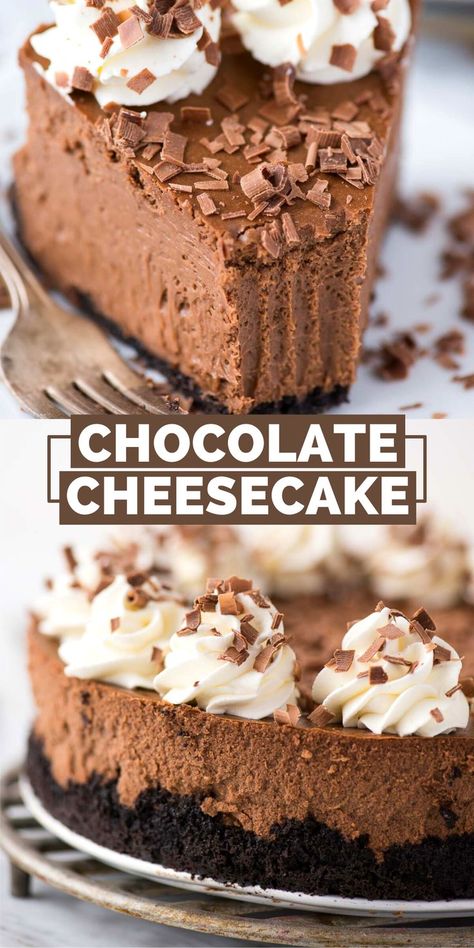 slice of chocolate cheesecake with bite removed Best Chocolate Cheesecake, Vanilla Cheesecake Recipes, Chocolate Graham Cracker Crust, Chocolate Cheesecake Recipe, Mouthwatering Desserts, No Bake Chocolate Cheesecake, Chocolate Cheesecake Recipes, Baked Cheesecake Recipe, Amazing Desserts