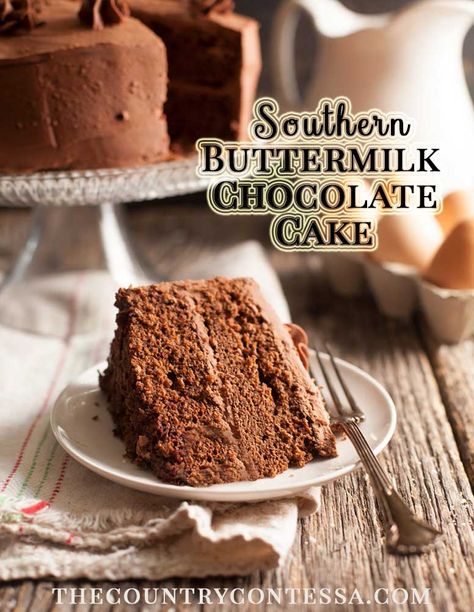 Every cook needs a buttermilk chocolate cake recipe in their file. Easy to make, it freezes well and boasts a chocolate ganache frosting.  via @contessa_cooks Buttermilk Chocolate Cupcakes, Chocolate Cake Buttermilk, Buttermilk Chocolate Cake Recipe, Cake Recipe With Buttermilk, Blueberries Muffins, Buttermilk Chocolate Cake, Super Moist Chocolate Cake, Decorating Frosting, Chocolate Ganache Frosting