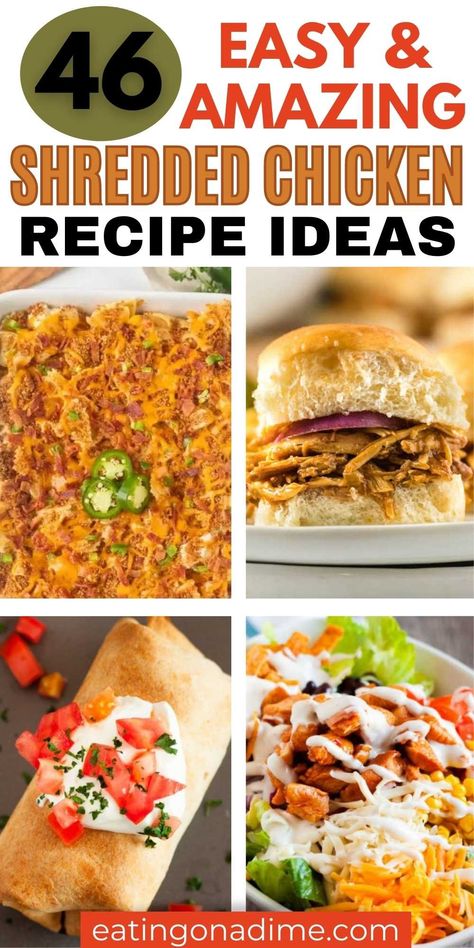 47 Shredded Chicken Recipes - What to make with Shredded Chicken Best Shredded Chicken Recipes, Recipes Using Shredded Chicken, Best Shredded Chicken, Easy Shredded Chicken Recipes, Recipes With Shredded Chicken, Chicken Tetrazzini Casserole, Easy Chicken Enchilada Casserole, Crockpot Chicken Parmesan, Using Rotisserie Chicken