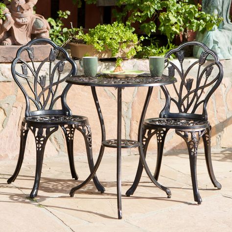 Christopher Knight Home Nassau Cast Aluminum Outdoor Bistro Furniture Set Cast Aluminum Patio Furniture, Iron Patio Furniture, Bistro Table Set, Wrought Iron Patio Furniture, 3 Piece Bistro Set, Bistro Furniture, Aluminum Patio Furniture, Outdoor Patio Set, Outdoor Bistro Set