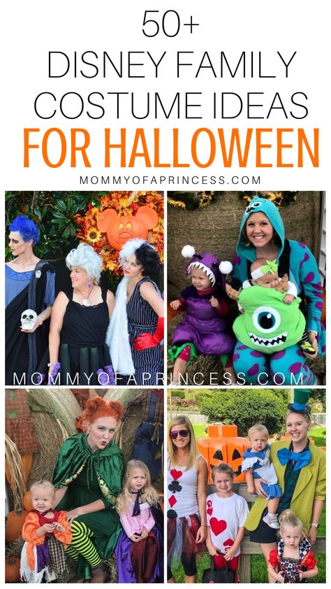 Planning for Halloween? Check out these Disney costumes for toddlers plus costume ideas for Disney Not So Scary Halloween Party and Disney group Halloween costumes and ideas! Disney Halloween Costumes For Groups, Disney Costumes Family Of 4, Disney Cruise Family Halloween Costumes, Mickey Not So Scary Halloween Costumes Family, Group Disney Bounding, Family Halloween Costumes For 4 Disney, Disney-family-costumes For 4, Mickeys Not So Scary Halloween Costumes Families, Disney Family Of 4 Costumes