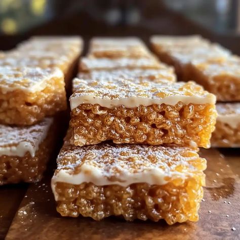 Make festive Gingerbread Rice Krispie Treats in minutes! These spiced, gooey squares add a holiday twist to the classic treat - perfect for seasonal gatherings Gingerbread Rice Crispy Treats, Rice Krispie Treats With Condensed Milk, Decorated Desserts, Gingersnap Crust, Dessert Spread, Holiday Sprinkles, Rice Crispy Treats, Crispy Treats, Rice Krispie Treats