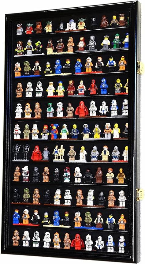 Amazon.com: 120 Minifigures Display Case Cabinet for Miniatures/Figurines/Mini Figures (Black) : Home & Kitchen Lego Minifigure Display, Lego Display, Miniature Display, Lego Minifigs, Lego Toy, Wall Rack, Display Cases, Tiny Dolls, Wall Racks