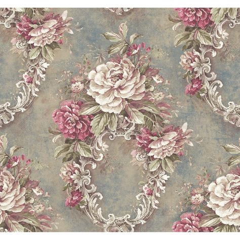 Seabrook Designs Euclid Floral Frame Unpasted Wallpaper - 27 in. W x 27 ft. L bolt 60.75 sq. ft. - Bed Bath & Beyond - 36591969 Hyannis Port, Antique Wallpaper, Victorian Wallpaper, Vintage Floral Wallpapers, Farmhouse Fabric, Decoupage Vintage, Floral Theme, Pretty Prints, Decoupage Paper