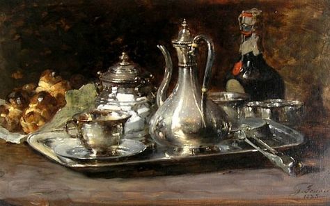 Guillaume Fouace  Still Life with a Silver Jug  19th century Silver Jug, William Nicholson, Still Life 2, Silver Teapot, Still Life Photos, Paintings I Love, Tea Art, Painting Still Life, Still Life Art