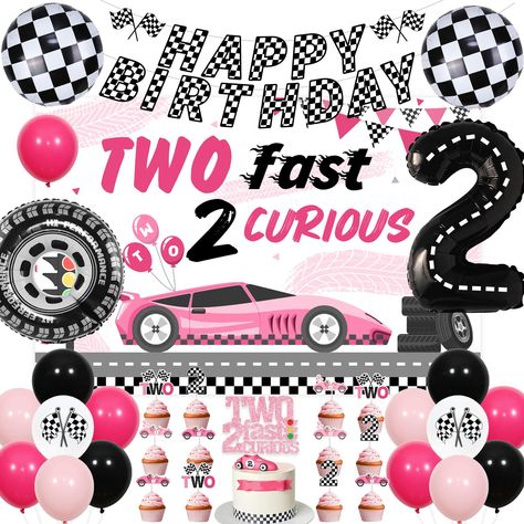 PRICES MAY VARY. Race Car 2nd Birthday Party Decorations: Include 1 x two fast 2 curious backdrop 5*3 ft, 1 x two fast 2 curious cake topper, 12 x race car cu xake toppers, 1 x checkered happy birthday banner, 2 x checkered foil balloons 18”, 1 x wheel foil balloon 27”*30”, 1 x number 2 foil balloon 40”, 16 x latex balloons 12”, 2 x ribbons. Material: Two fast two curious birthday decorations are made of glitter cardstock, printing cardstock, vinyl, latex and foil, sturdy and durable. Unique Des 2 Fast 2 Curious Birthday Girl, Two Fast Two Curious Birthday Party Girl, Too Fast Too Curious Birthday, Two Fast Birthday Girl, 2 Fast Birthday Party, Two Fast Two Curious Birthday, Fast Birthday Decorations, 2 Fast 2 Curious Birthday, Race Car 2nd Birthday Party