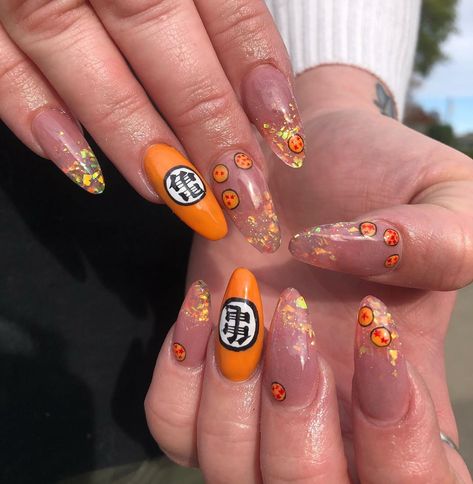 Avery Martin on Instagram: “Dragon Ball Z Nails!🧡💙 • • • • #nails #nails💅🏼 #naildesigns #nailart #nailsoftheday #916nails #nailsofinstagram” Dragon Ball Z Nails, Naruto Nails, Dragon Nails, Natural Nail Art, Anime Nails, Vacation Nails, Unique Acrylic Nails, Fire Nails, Dream Nails