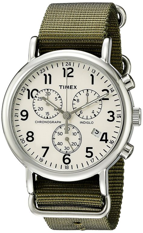 Amazon.com: Timex Men's TW2P71400 Weekender Chrono Oversize Green Nylon Slip-Thru Strap Watch: Timex: Clothing Timex Weekender, Leather Weekender, Timex Watches, Mens Chronograph, Beautiful Watch, Amazing Watches, Stylish Watches, Watch For Men, Skagen