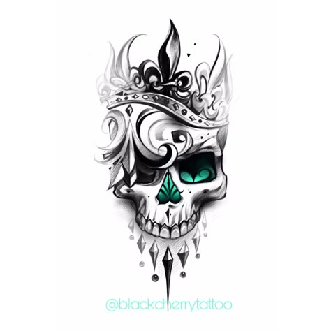 Women’s Skull Sleeve Tattoo, Skull With Crown Tattoo For Women, Love Tattoo Ideas For Women, Tattoo Sketches Ideas For Women, Drawing Ideas For Tattoos, Skull Tattoo Design Women, Queen Skull Tattoo, Skull Crown Tattoo, Unique Skull Tattoos