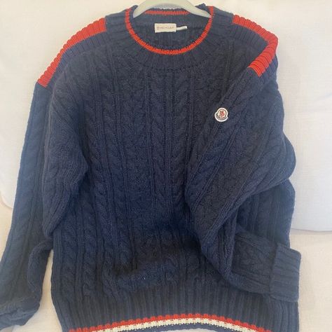 Moncler Cable Knit Mens Sweater - XXL - Blue Moncler Sweater, Mens Sweater, Cable Knit, Men Sweater, Cable, Like New, Knitting, Closet, Fashion Tips