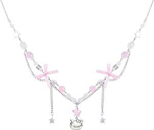 AITUNAN Y2k Necklace Pink Bow Necklace Coquette Aesthetic Cutecore Star Necklace for Women Pink Coquette Aesthetic, Necklace Coquette, Aesthetic Bow, Y2k Star, Y2k Necklace, Pink Coquette, Bow Necklace, Cat Necklace, Kids Luggage