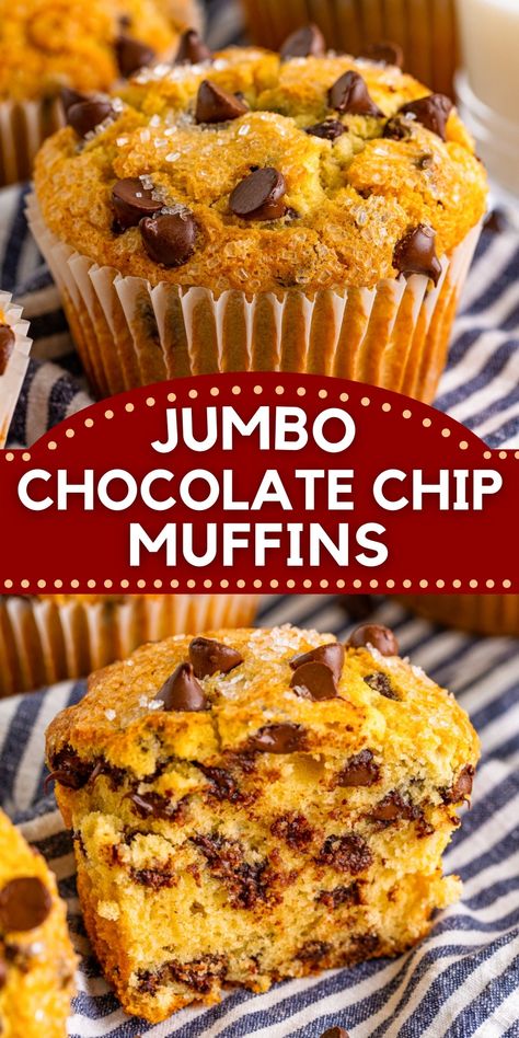 Bakery Style Pumpkin Chocolate Chip Muffins, Giant Chocolate Chip Muffins, Best Jumbo Muffin Recipes, Large Chocolate Chip Muffins, Jumbo Muffin Recipes Breakfast, Bakery Muffin Recipes Jumbo, Jumbo Muffins Recipes Easy, Large Muffin Tin Recipes, Bakery Style Muffins Jumbo