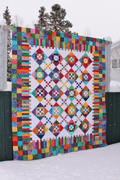 Quilting Digest, 9 Patch Quilt, Bright Quilts, Colorful Quilt, Nine Patch Quilt, Quilt Modernen, Scrappy Quilt Patterns, Rainbow Quilt, String Quilts